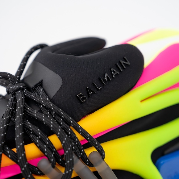 size 43/ US 10 - Balmain Unicorn Black Multicolor Yellow Blue Sneakers Neoprene - Picture 9 of 13